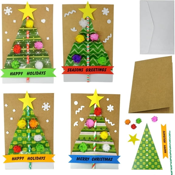 4E's Novelty 12 Pack 2024 Christmas Card Making Craft Kit for Kids & Adults - Individually Wrapped Holiday DIY Handmade Greeting Cards with Envelopes