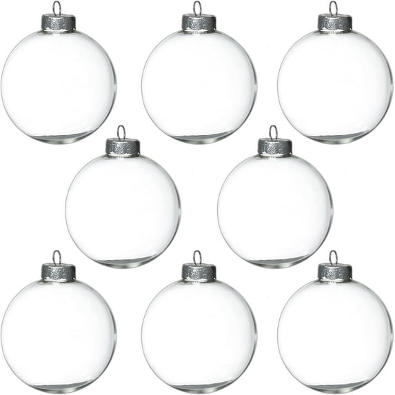 4E's Novelty 12 Pack 3.15 Inch Glass Christmas Ornament Balls - Large 80mm Fillable Clear Ornaments for Crafts Silver Ribbon for Christmas Decor
