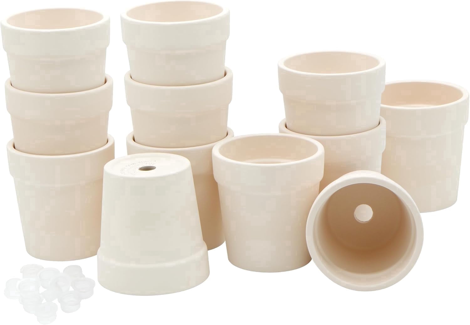 4E's Novelty 12-Pack Small Ceramic Flower Pots with Drainage Holes, 3.14-inch Clay Planters for Succulents, Cactus, DIY Painting Craft