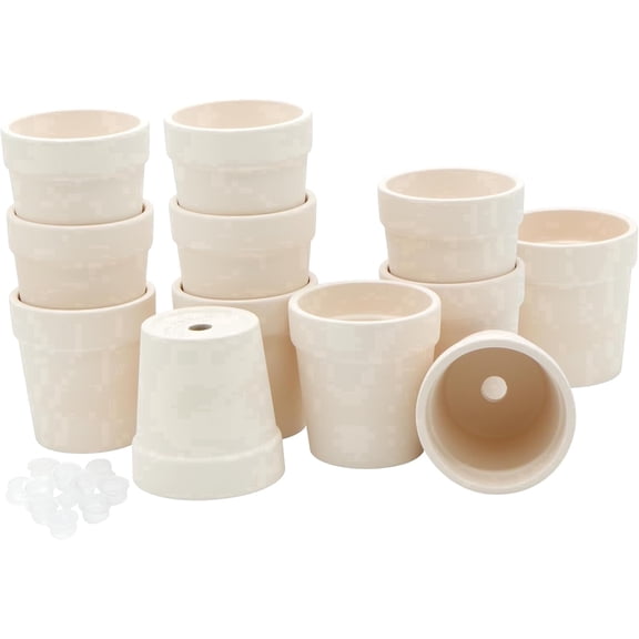4E's Novelty 12 Pack Ceramic Flower Pots with Drainage Holes for Succulents & Crafts