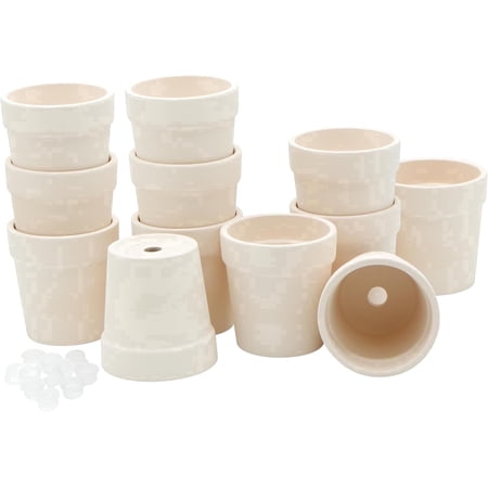 4E's Novelty 12 Pack 3.14" Ceramic Flower Pots with Drainage Holes, Small Clay Planters