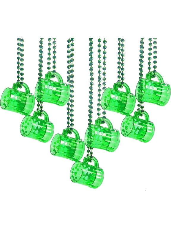 12-Pack Green Beads with Shot Glass Beer Mugs - St. Patrick's Day Party Favors
