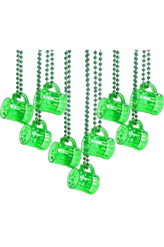 12-Pack Green Beads with Shot Glass Beer Mugs - St. Patrick's Day Party Favors