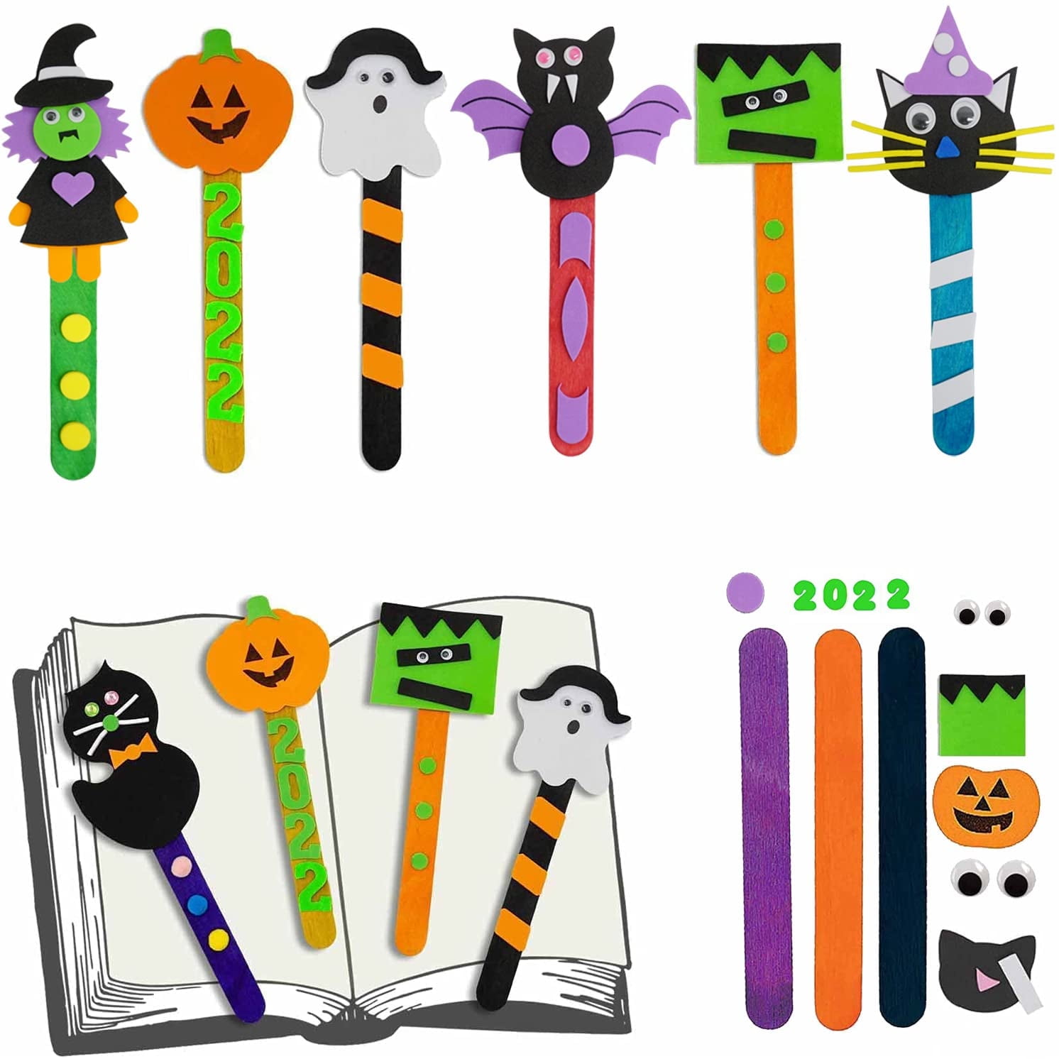 4E's Novelty 12 Pack Halloween Bookmark Craft for Kids, Foam Crafts for Ages 4-8, 8-12