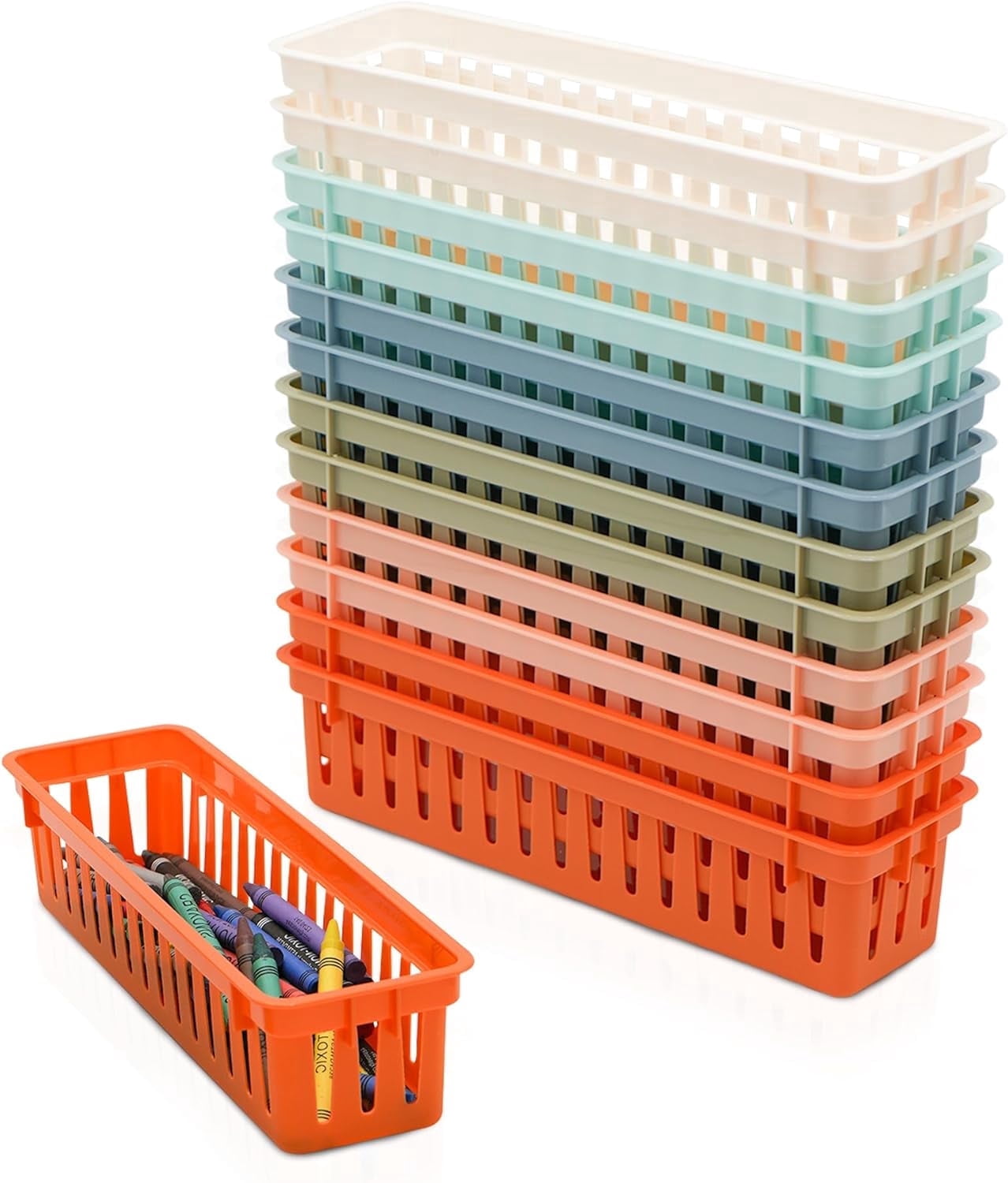 4E's Novelty 12 Pack Pencil Holders Colorful Plastic Desk Organizers Pen Baskets for Kids Classroom Supplies