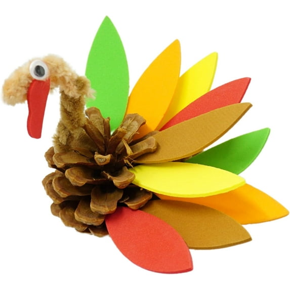 4E's Novelty 12 Pack Pinecone Turkey Craft Kit - DIY Thanksgiving Crafts for Kids & Adults, Turkey Arts and Crafts, Thanksgiving Table Decorations