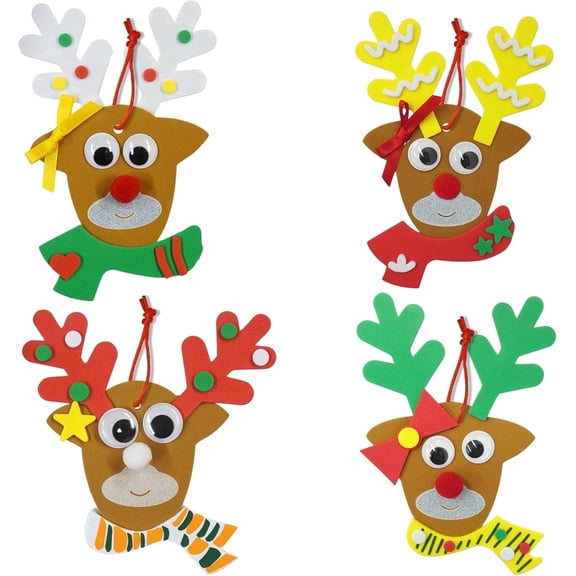 4E's Novelty Reindeer Christmas Ornament Craft Kit 12 Pack Foam DIY Crafts for Kids