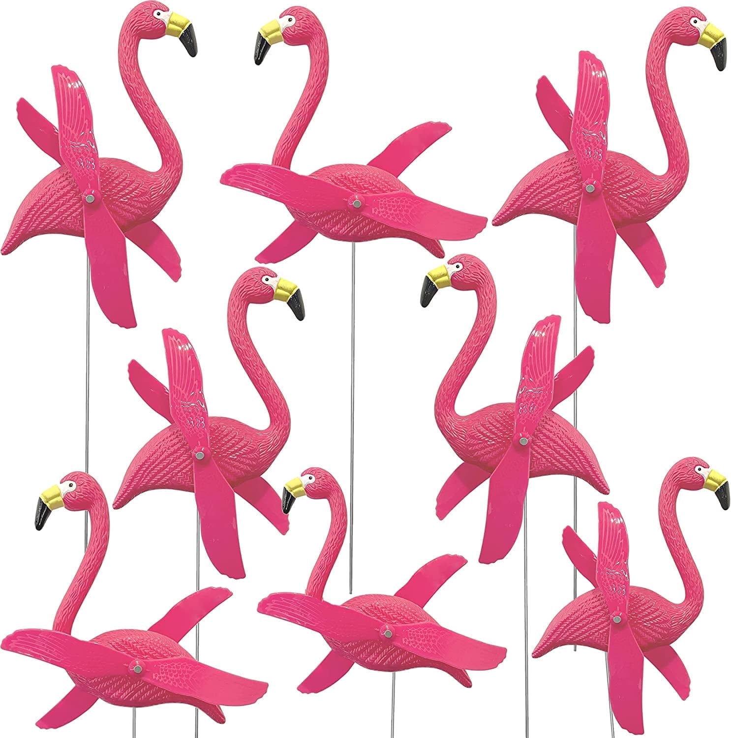 4E's Novelty 12 Pcs Twirling Wings Pink Flamingo Yard Decorations, Small Garden Decor & Party Supplies
