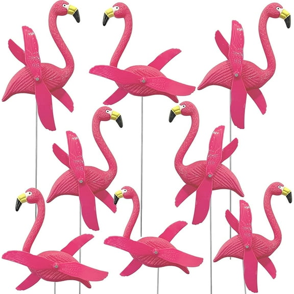 4E's Novelty 12 Pcs Twirling Wings Pink Flamingo Yard Decorations, Small Garden Decor & Party Supplies