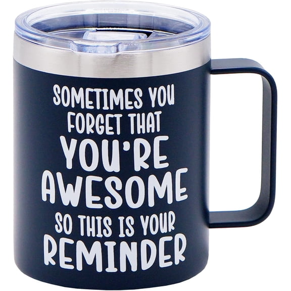 4E's Novelty 14oz Inspirational Coffee Mug Stainless Steel Blue Travel Cup with Lid