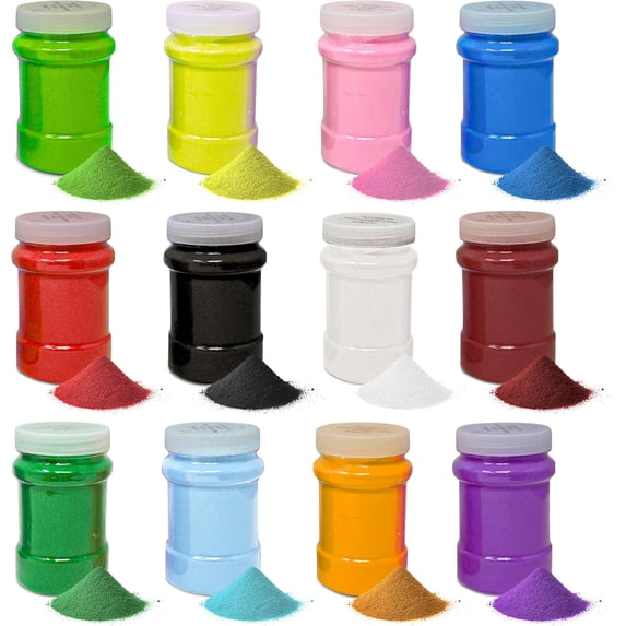 4E's Novelty 16.5 Lb Colored Sand for Crafts 12 Pack Non Toxic Sand Art Colors with Storage Bottles