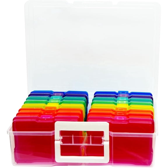 4E's Novelty 16 Pack Clear Photo Storage Boxes, 4x6 Craft Organizer Cases with Handle