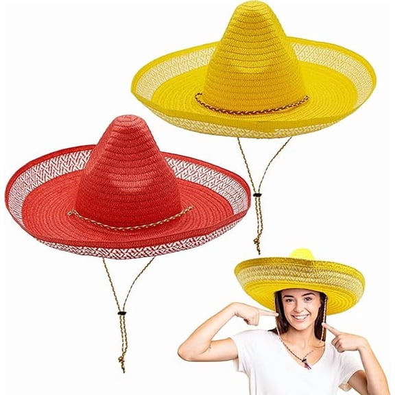4E's Novelty 2 Pack Sombrero Hats for Cinco de Mayo Party Mexican Hats with Chinstrap for Adults