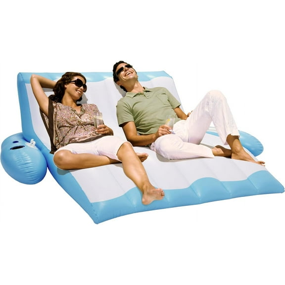 4E's Novelty 2-Person Inflatable Pool Recliner Float With Cup Holder, Pool Recliner Easy To Inflate