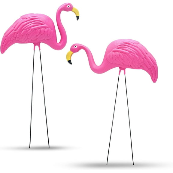 4E's Novelty 23" Pink Flamingo Yard Statue Weatherproof Plastic Garden Stakes (2 Pack)