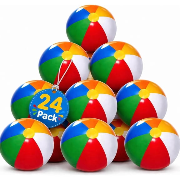 4E's Novelty 24 Pack 16 Inch Inflatable Beach Balls, Pool Toys, Party Favors & Goodie Bags