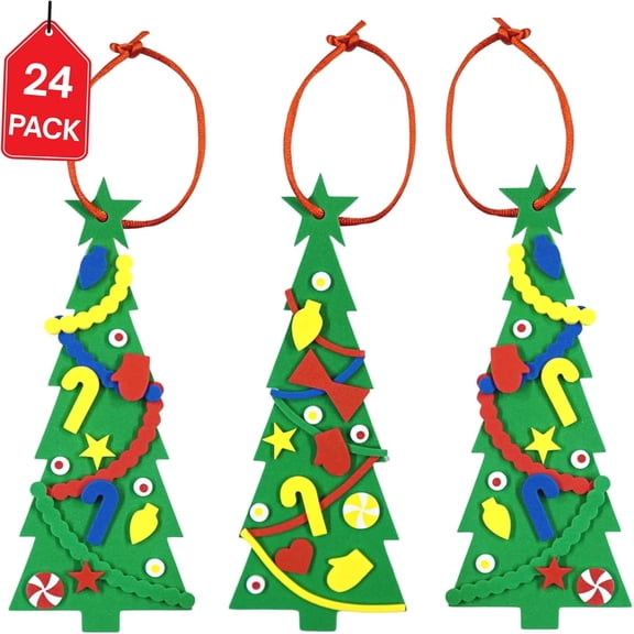 4E's Novelty 24 Pack Christmas Tree Ornament Craft Kit, Foam DIY Self Adhesive Crafts