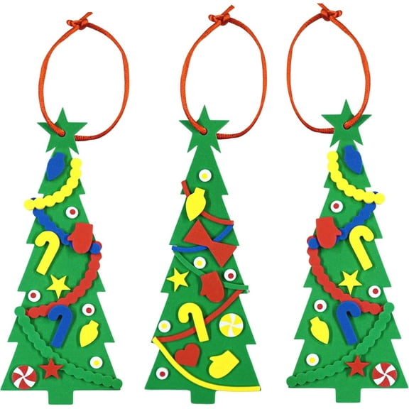 4E's Novelty 24 Pack Christmas Tree Craft Kit - Individually Wrapped Ornament Decorating Kit for Kids 3-12, Self Adhesive DIY Christmas Tree for Kids