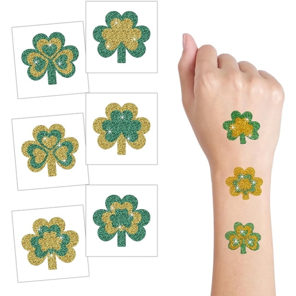 4E's Novelty 24 pack Glitter Shamrock Temporary Tattoos - St. Patrick's Day Party Favors