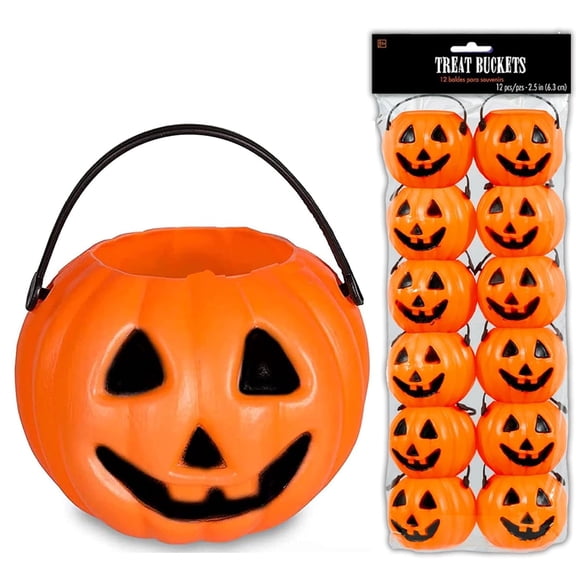 4E's Novelty 24 Pack Mini Pumpkin Trick or Treat Buckets Halloween Candy Holders Party Favors Bulk for Kids Classroom Goodie Bags Crafts