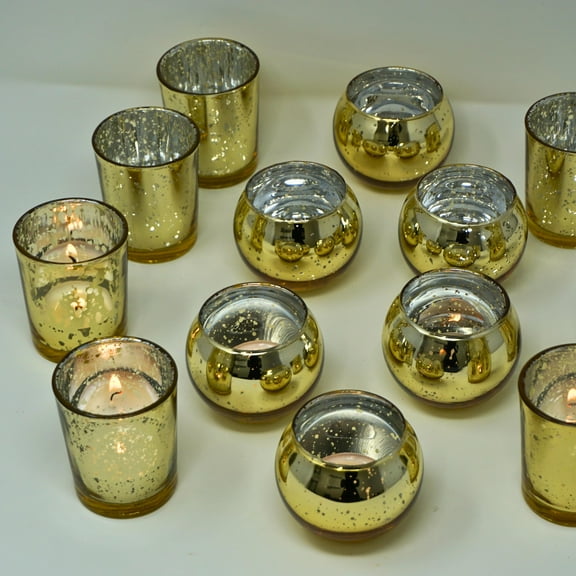 4Es Novelty 24 pcs Gold Mercury Glass Votive Candle Holder for Weddings, Parties & Home Decor