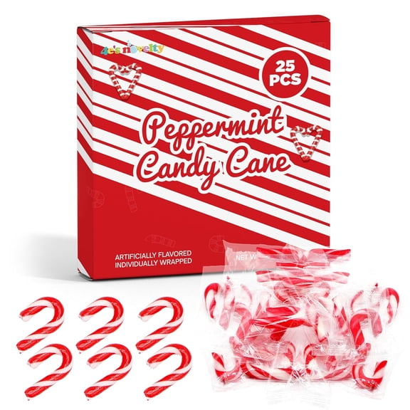 4E's Novelty 25 Pack Mini Christmas Candy Canes 2 Inch Peppermint Individually Wrapped