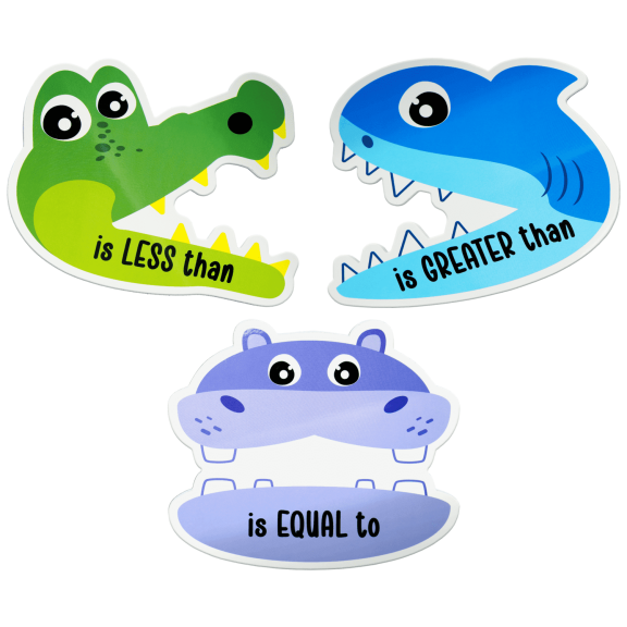 4E's Novelty 3 Pack Magnetic Math Signs, Greater Than Less Than Equal Animal Symbols