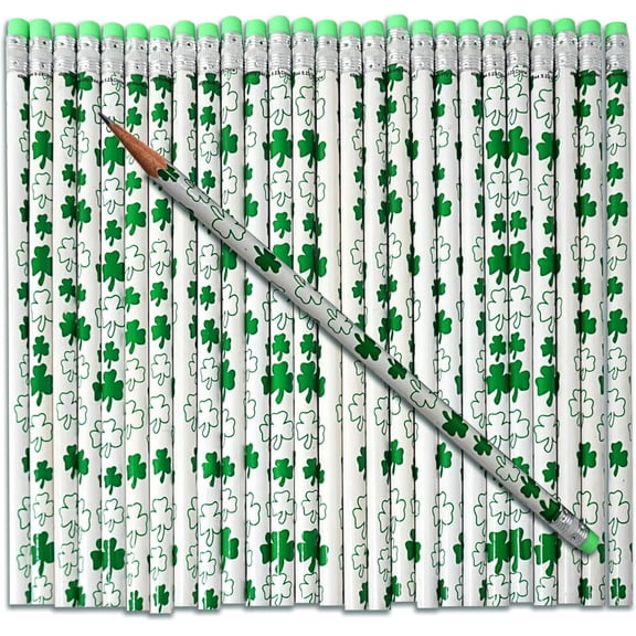 4E's Novelty 30-Pack St. Patrick's Day Green & White Shamrock Pencils - Classroom Gifts