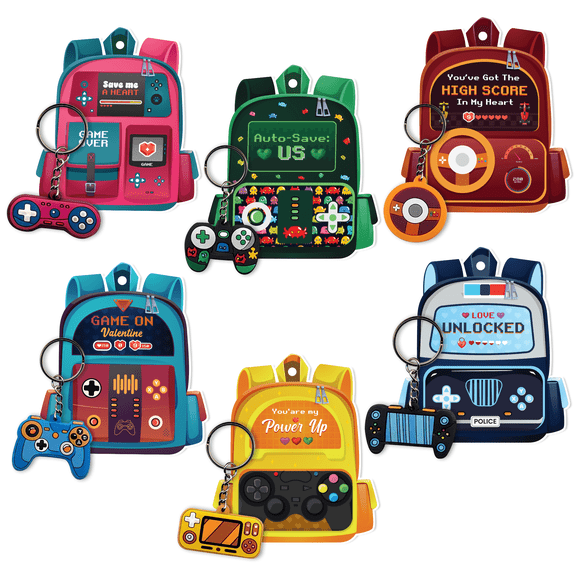 4E's Novelty 30 Pack Video Game Valentines Cards with Gamer Keychains for Kids, Classroom Exchange Gifts