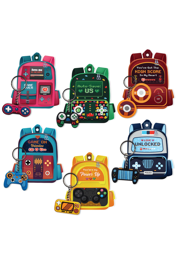 4E's Novelty 30 Pack Video Game Valentines Cards with Gamer Keychains for Kids, Classroom Exchange Gifts