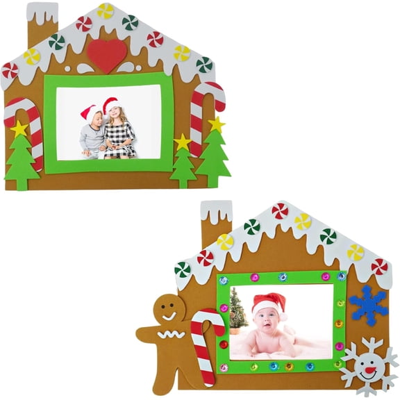 4E's Novelty 4 Pack 2 Designs Foam Gingerbread House Picture Frame Craft, Self-Adhesive Gingerbreads House Kit