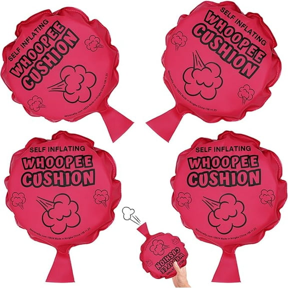4E's Novelty 4-Pack Large Self-Inflating Whoopee Cushions, 7-Inch Whoopie Cushion Uses for Prank Cushion Toys