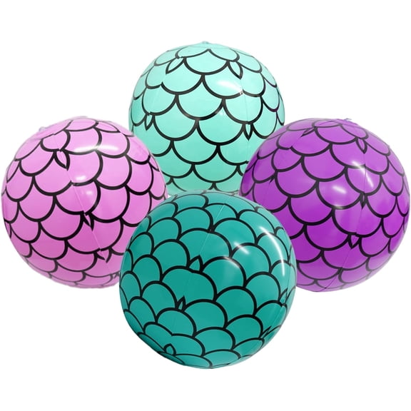 4E's Novelty 4 Pack 11" Mermaid Beach Balls, Inflatable Pool Party Favors for Girls