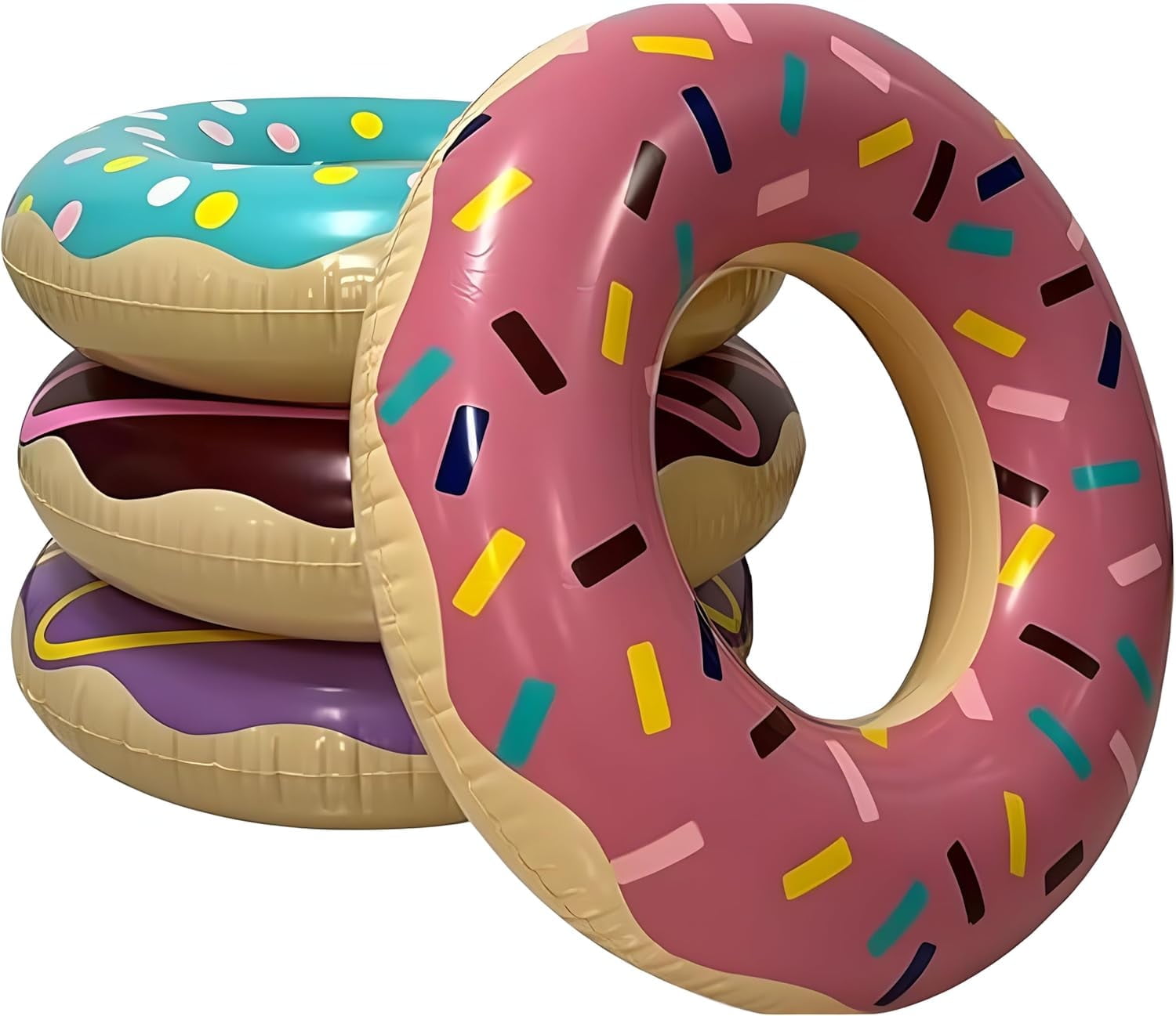 4E's Novelty 4-Pack Pool Donut Floats 30" Swim Rings For Kids & Adults, Vibrant, Durable Pool Party Floaties