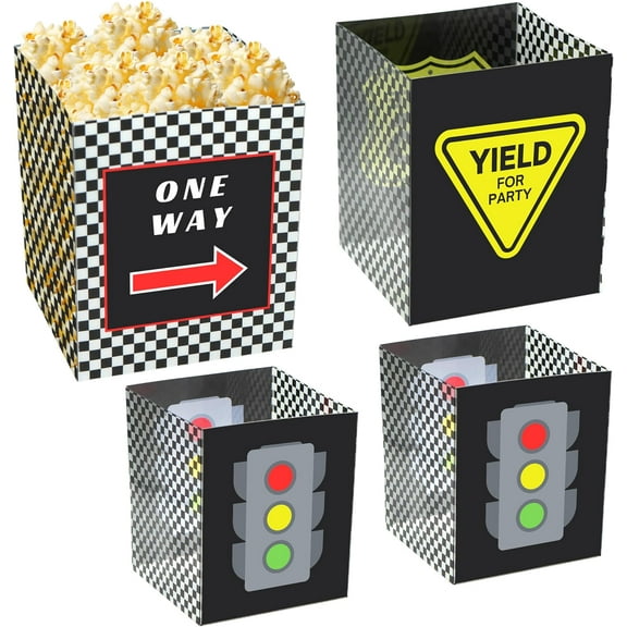 4E's Novelty 4 Pack Race Car Table Centerpieces Treat Buckets for Race Car Birthday Decorations