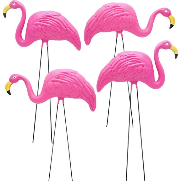 4Es Novelty 4 Pink Flamingos Yard Decorations - Large Flamingos Yard Ornaments, Lawn Flamingos for Yard Sculptures & Statues Outdoor Garden Decor