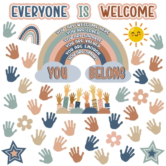 4E's Novelty 46 Pcs "Everyone is Welcome" Boho Classroom Bulletin Board Sets, Boho Welcome Bulletin Board Set