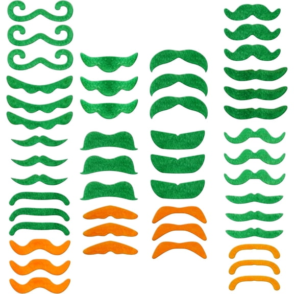 4E's Novelty 48 Pack St. Patrick's Day Green & Orange Mustaches, Fake Beard Party Favors