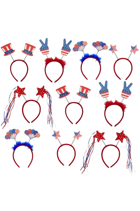 4th of July Headband Bulk 10 Pack Patriotic Head Bopper American Flag for Kids & Adults