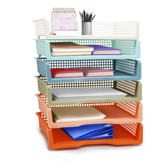4E's Novelty 6 Pack Stackable Trays for Classroom, Durable Organizer With Classy Colours
