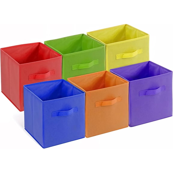 4E's Novelty 6 Pack 11 Inch Rainbow Color Storage Cube Bins Fabric Foldable Organizer Baskets