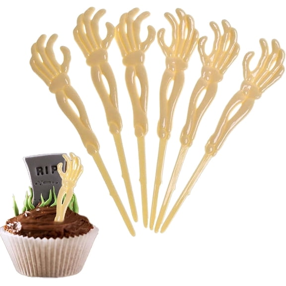 4E's Novelty 72 Pack Plastic Halloween Zombie Hand Cupcake Toppers, 5" Skeleton Cake Picks