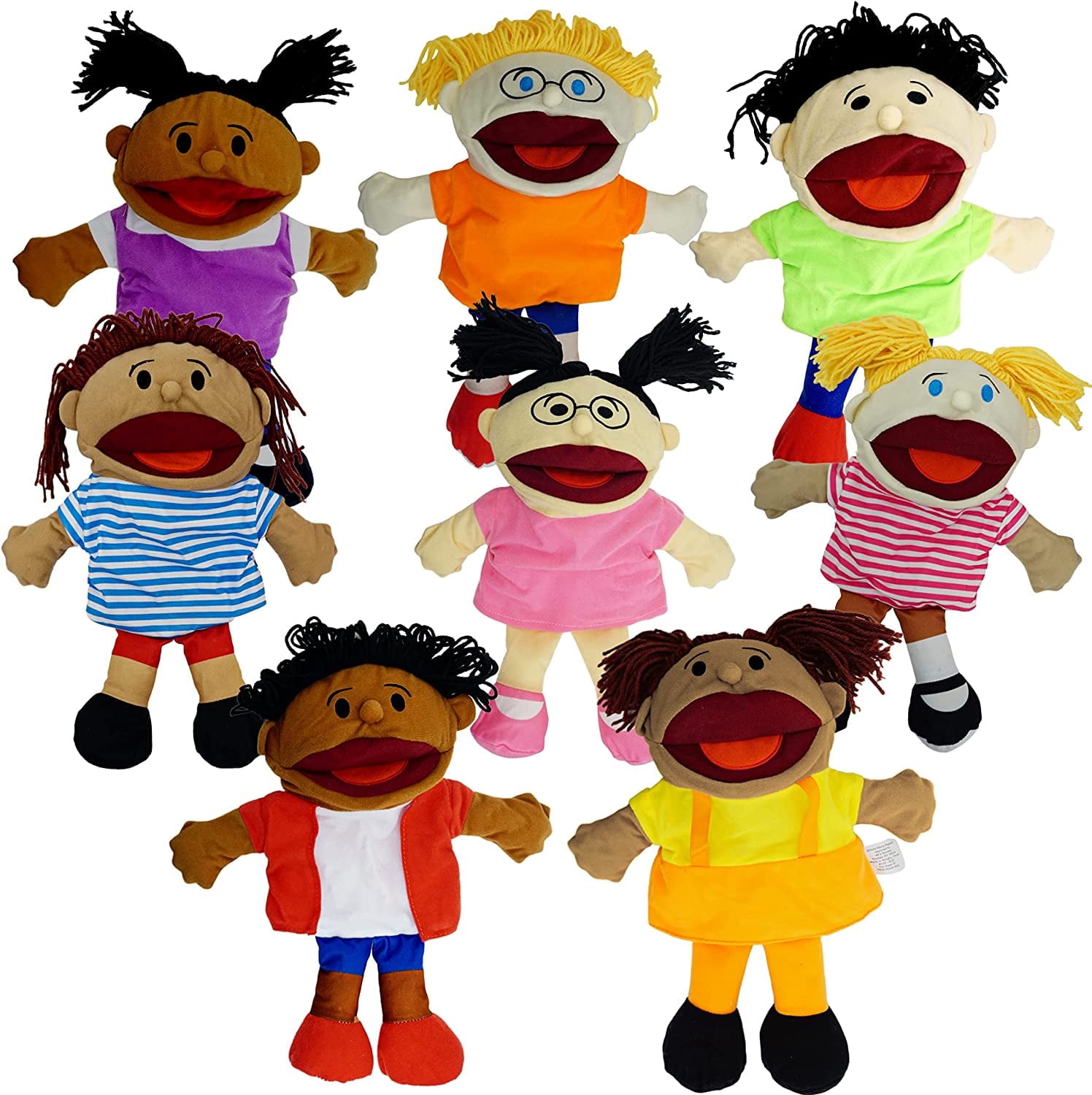 4E’s Novelty Hand Puppets for Kids 8-Pack, Movable Mouth Plush Toys ...