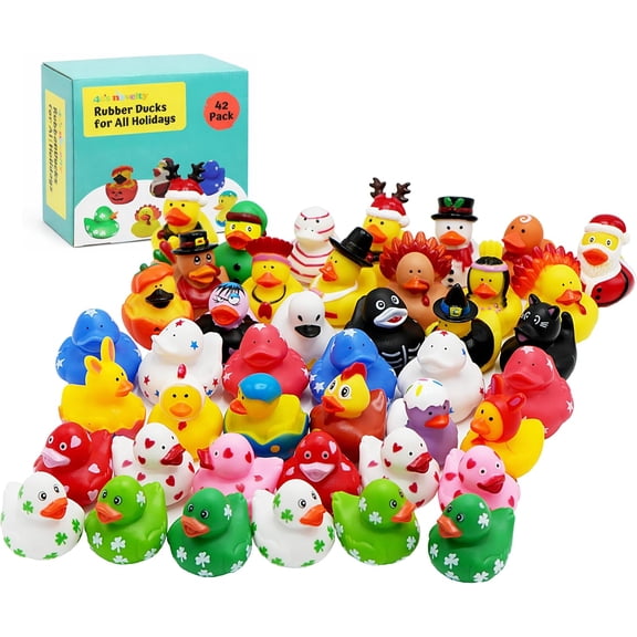 4Es Novelty All Holidays Rubber Ducks in Bulk 42 Pack, Bath Toys & Party Favors for Kids, Jeep Ducking, Holiday Gifts