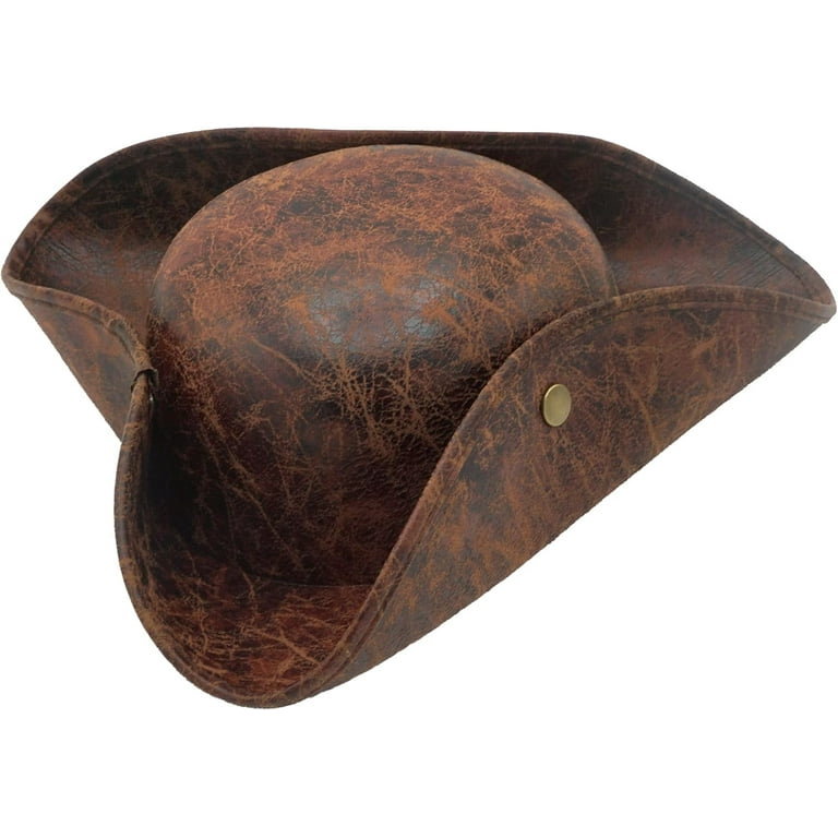 4E's Novelty Brown Faux Leather Tricorn Hat Pirate Costume for