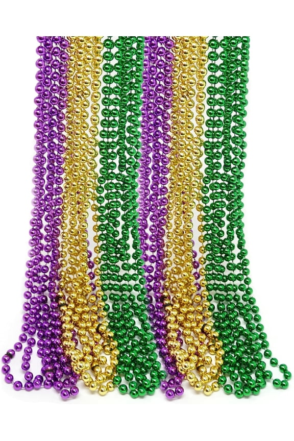 Bulk 72 Mardi Gras Beads Necklaces Purple Green Gold, 33 Inches, Party Favors