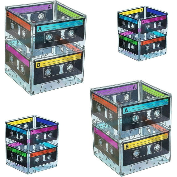 4E's Novelty Cassette Tape Bucket Centerpiece (8 Pack) – Retro 80s & 90s Party Decorations