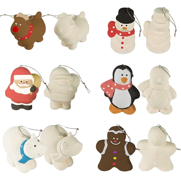 4E's Novelty Ceramic Christmas Ornament Craft Kit, 12 Pack DIY Paint Your Own Ornaments