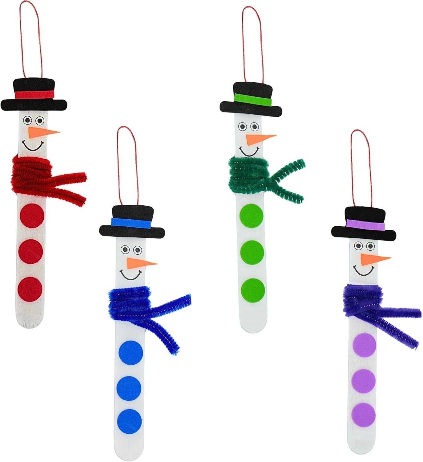 4E's Novelty Christmas Snowman Stick Ornament Craft Kit (12 Pack) Bulk Christmas Crafts for Kids