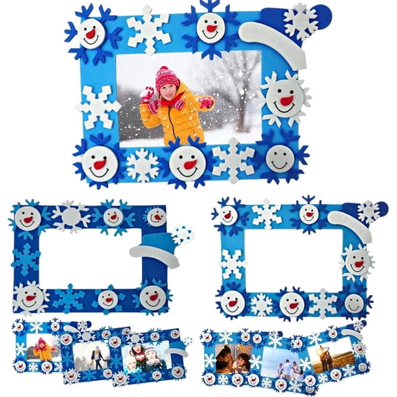 4E's Novelty 12 Pack Foam Snowflake Picture Frame Craft Kit, Christmas Crafts for Kids